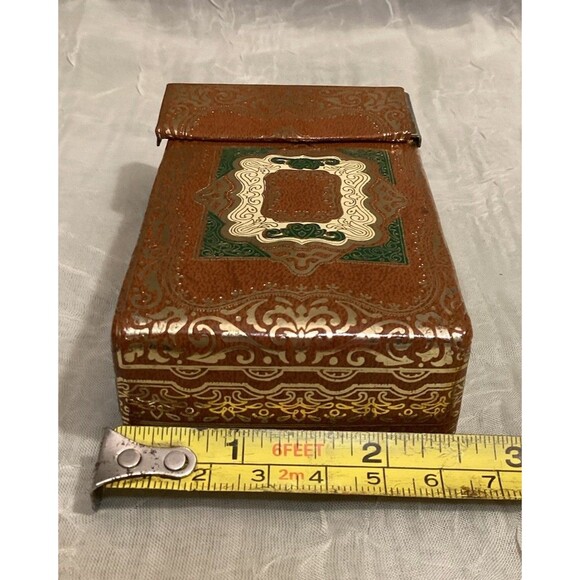 Cigarette Case Paper & Cardboard Brown, Green & Gold Antique Made In Italy - Picture 12 of 13
